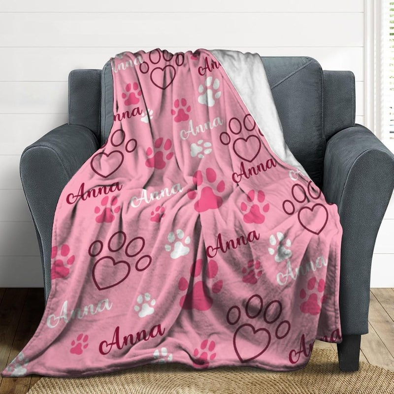 Artsadd Personalized Paw Print Dog Blanket With Pets Name, Custom Pet Name Blanket for Small Dogs, Flannel Puppy Blanket, Dog Memorial Gifts for Loss of Dog, Pet Loss Sympathy Remembrance Gifts - Image 4